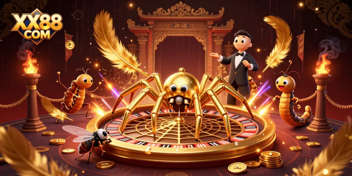 Experience the thrilling world of XX88 COM with golden spider and roulette wheel.