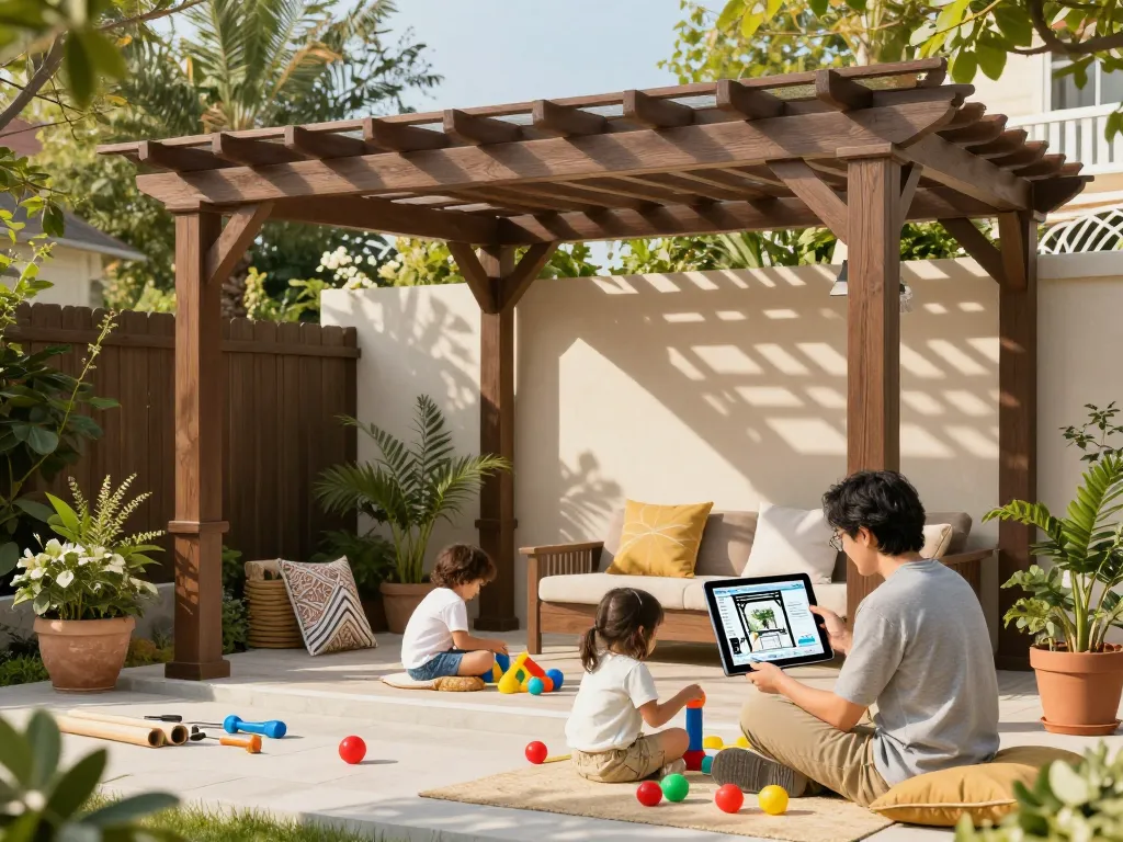 software pergole per aziende che aiutano le famiglie a progettare pergole esterne personalizzate in un giardino soleggiato