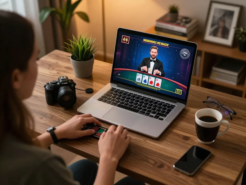 Engaging in kuwin đăng nhập while playing live dealer games in a cozy home office atmosphere