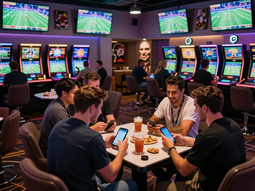 Betting enthusiasts experience excitement at TG88's modern sports betting area with live events and apps.