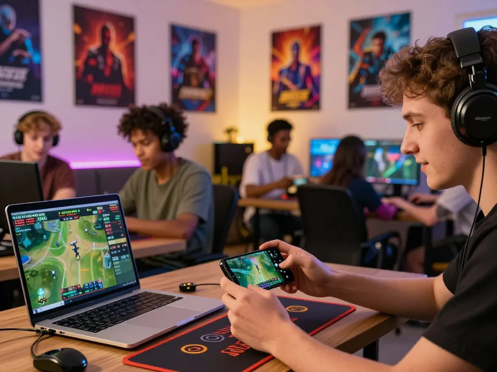 Exciting online gaming experience at https://mmoo1.de.com with diverse players betting on their smartphones in a vibrant setup.