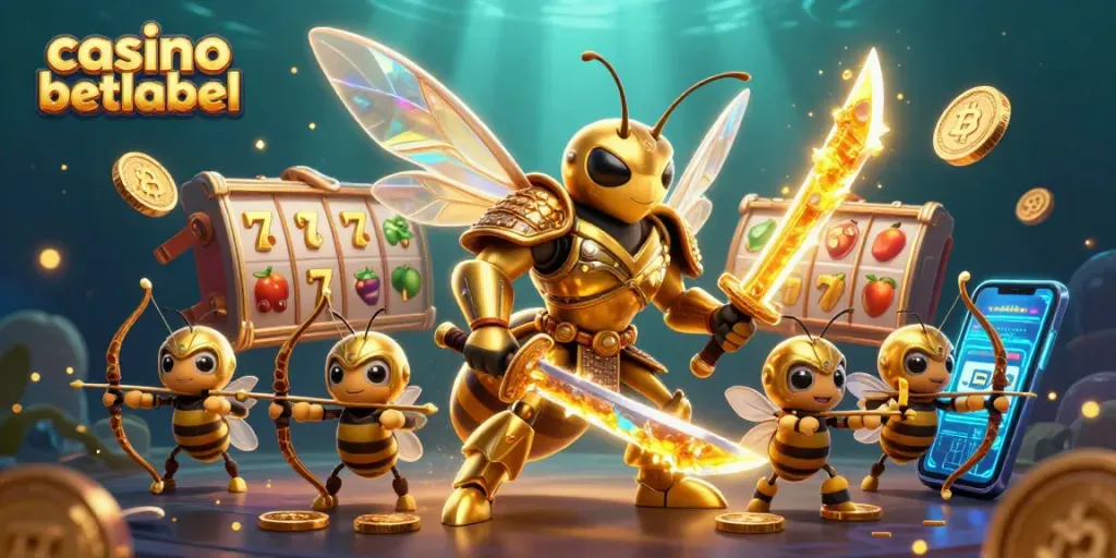 Experience thrilling gameplay at casino betlabel with a dynamic scene of samurai hornets, glowing coins, and jackpot symbols.