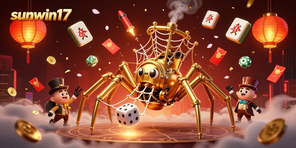 Win big at sunwin17 with a lively 3D casino illustration featuring steampunk characters and vibrant game elements.