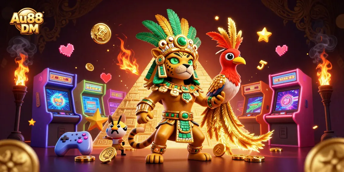 Experience thrilling moments with Au88 DM in this vibrant casino illustration featuring dynamic characters and gaming elements.