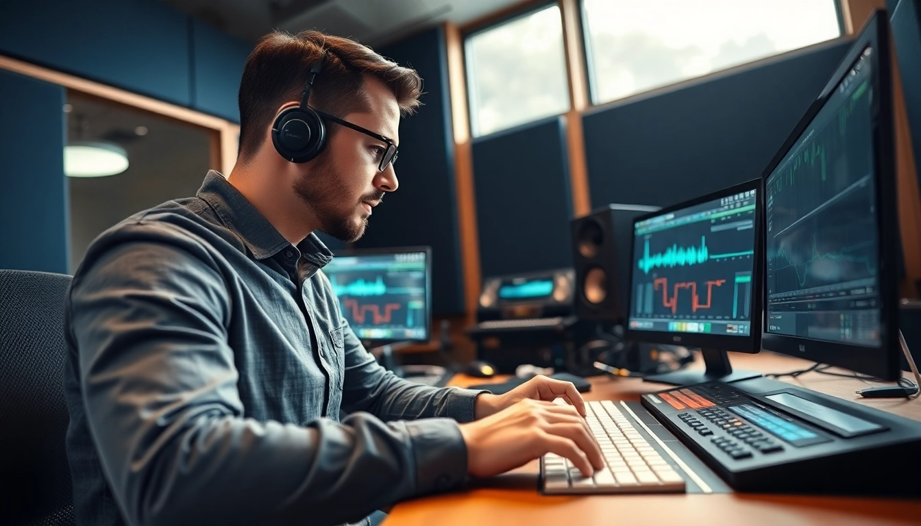 Engineer perfecting online audio mastering in a modern studio environment.