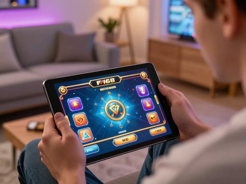 Experience thrilling gameplay with F168 casino app on a tablet during a cozy home session.