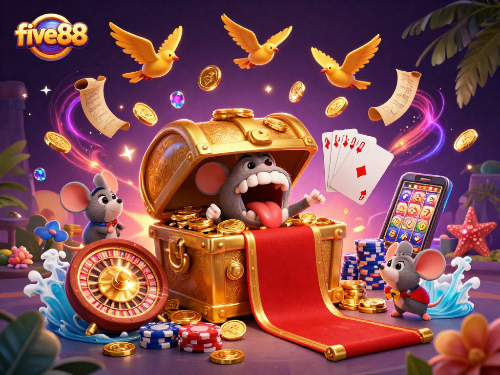 Engage with five88's vibrant casino scene featuring playful elements and rewards.