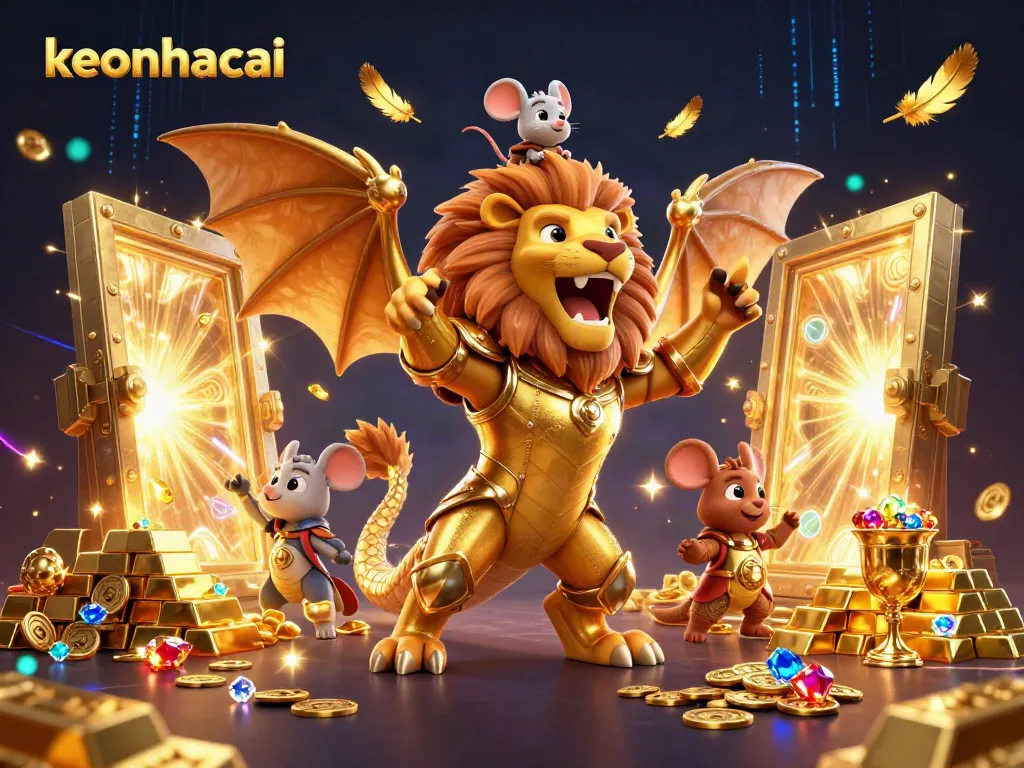 Experience excitement with the magical keonhacai golden treasure vault in a captivating 3D scene.