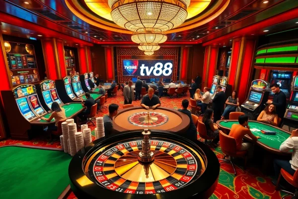 Players engage in thrilling casino games at a luxurious venue promoting https://tv88.network/ for exciting gambling experiences.