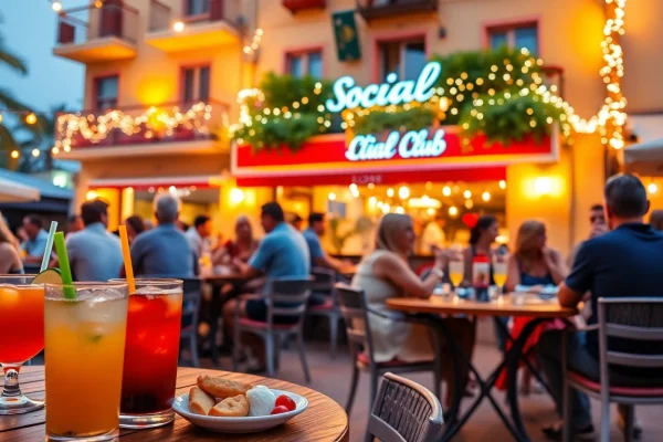 Besucher genießen die Atmosphäre im Social Club Lloret de Mar mit bunten Getränken.