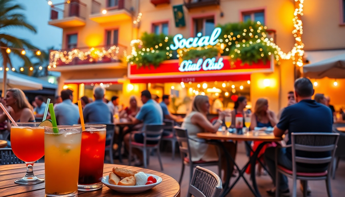 Besucher genießen die Atmosphäre im Social Club Lloret de Mar mit bunten Getränken.