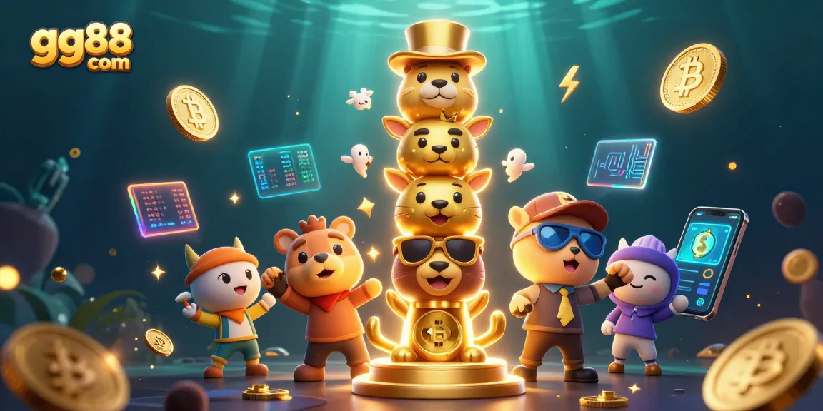 Experience top games at gg88 com with vibrant casino-themed characters and crypto elements.