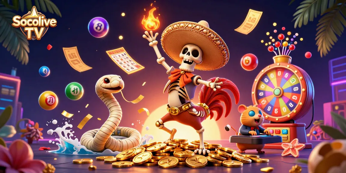 Socolive TV offers vibrant sports betting excitement with festive characters celebrating on golden coins.